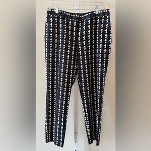 Theory Navy Ivory Geometric Print Trousers Straight Leg Dress Pants